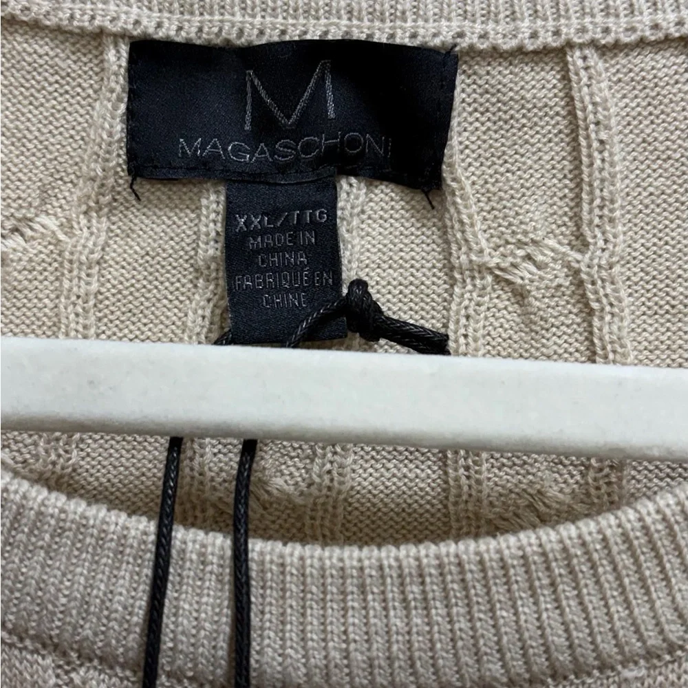 Magaschoni Cable Knit Sweater XXL 100% Cotton Cream Crewneck Lightweight NWT - Picture 7 of 11